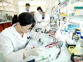 Sinh viên khoa Cử nhân tài năng trường Đại học Khoa học Tự nhiên, ĐH Quốc gia Hà Nội đang thực tập trong phòng thí nghiệ