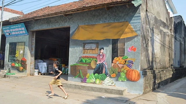 Một bức tranh tường ở làng Chử Xá.