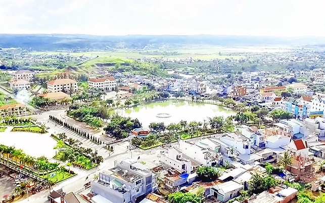 Trung tâm huyện Lâm Hà nhìn từ trên cao.