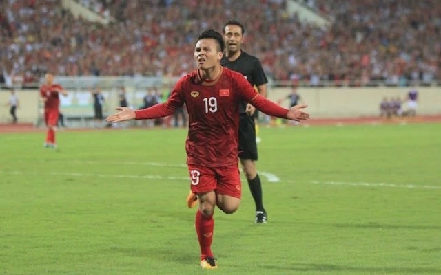 Quang Hải ghi bàn thắng đầu tiên cho tuyển Việt Nam tại vòng loại hai World Cup 2022 khu vực châu Á. (Ảnh: VFF)