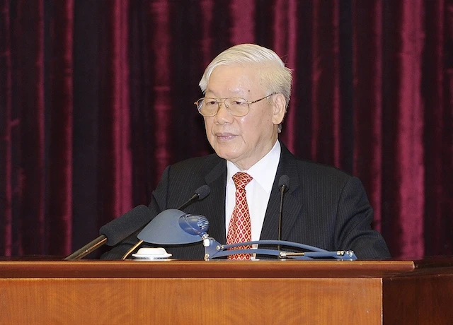 Tổng Bí thư, Chủ tịch nước Nguyễn Phú Trọng phát biểu bế mạc Hội nghị. (Ảnh: ĐĂNG KHOA)