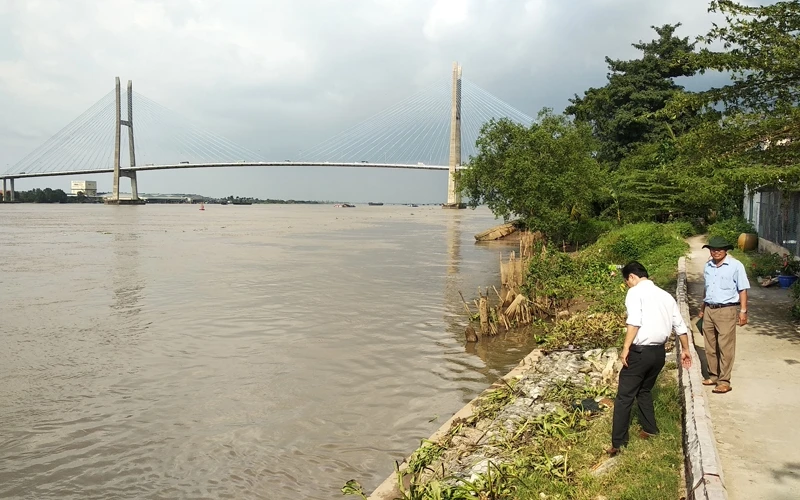Nhiều điểm sạt lở mới xuất hiện nằm trong khu vực gần cầu Mỹ Thuận. 