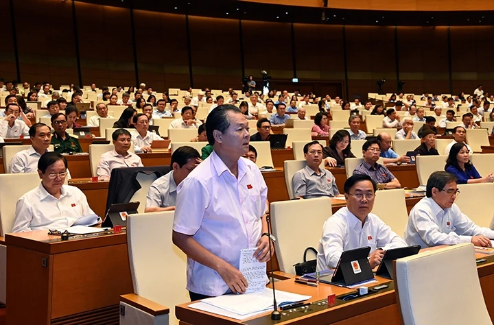 Đại biểu Quốc hội tỉnh Cà Mau phát biểu ý kiến thảo luận tại hội trường. Ảnh: DUY LINH