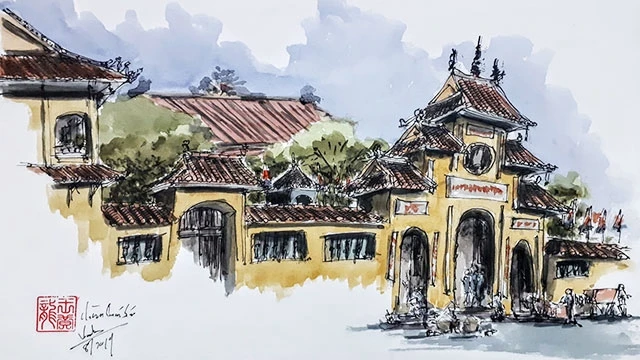 Một bức tranh của Nhóm ký họa đô thị Hà Nội.