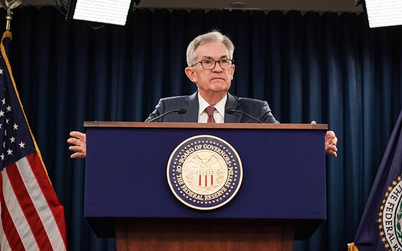 Chủ tịch Fed Jerome Powell tại buổi họp báo rạng sáng 31-10 (theo giờ Việt Nam). (Ảnh: REUTERS)