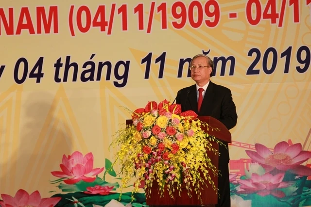 Đồng Chí Trần Quốc Vượng phát biểu tại Lễ kỷ niệm 110 năm Ngày sinh đồng chí Hoàng Văn Thụ.