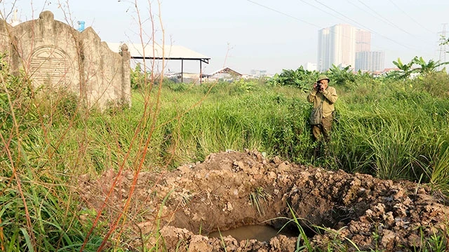 Một hố đào trộm cổ vật mới được phát hiện ngày 6-11 ở khu vực Vườn Chuối.