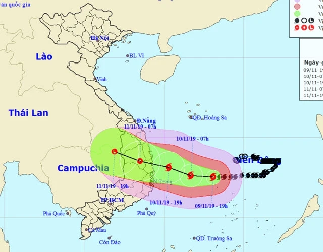 Vị trí và hướng di chuyển của bão số 6. (Nguồn: nchmf.gov.vn)