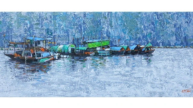 Tác phẩm “Đón bão” của họa sĩ Nguyễn Minh.