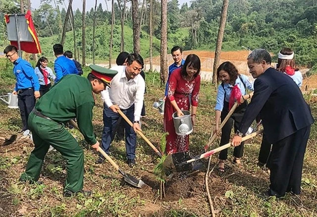 Các nhà giáo được tuyên dương trong chương trình tham gia trồng cây tại "Vườn cây măng non".