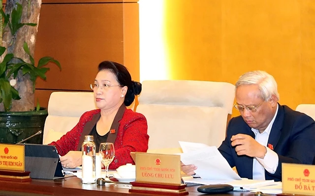 Chủ tịch Quốc hội Nguyễn Thị Kim Ngân chủ trì phiên họp. Ảnh: TRỌNG ÐỨC (TTXVN)