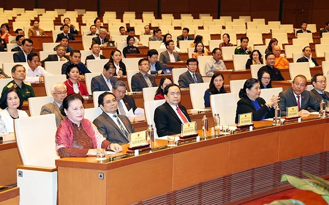 Chủ tịch Quốc hội Nguyễn Thị Kim Ngân và các đại biểu dự hội nghị. Ảnh: Trọng Ðức (TTXVN)