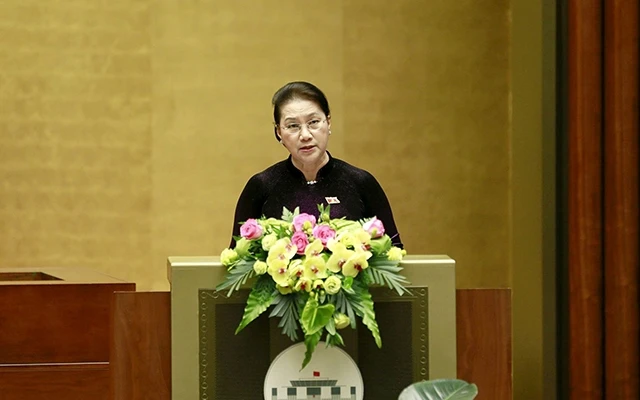 Chủ tịch Quốc hội Nguyễn Thị Kim Ngân phát biểu bế mạc kỳ họp. Ảnh: DUY LINH