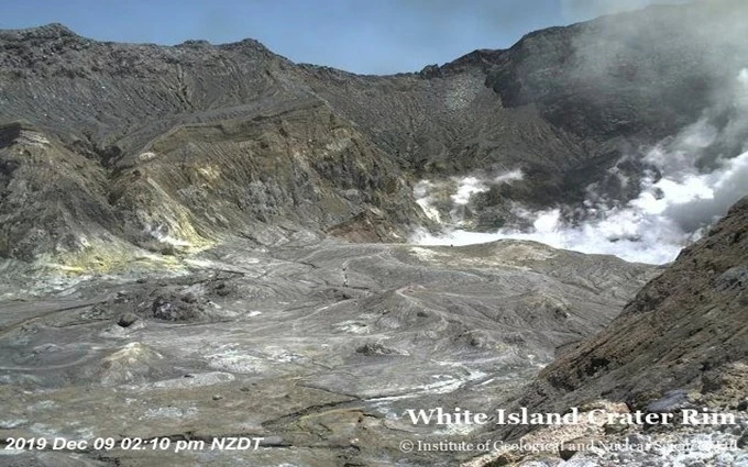 Tình trạng núi lửa White Island lúc 14 giờ 10 phút, chỉ ít giây trước khi phun trào. (Nguồn: Viện Khoa học Địa chất và Hạt nhân New Zealand)