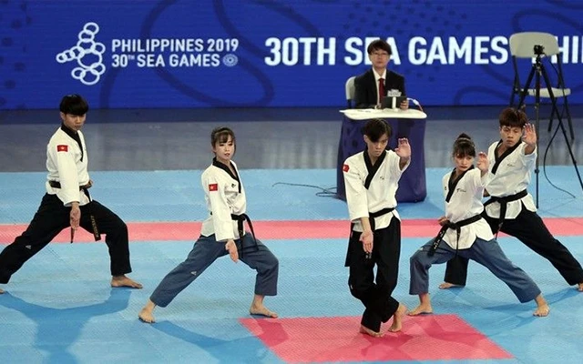 Ðội tuyển taekwondo Việt Nam đoạt Huy chương Vàng quyền đồng đội tại SEA Games 30.