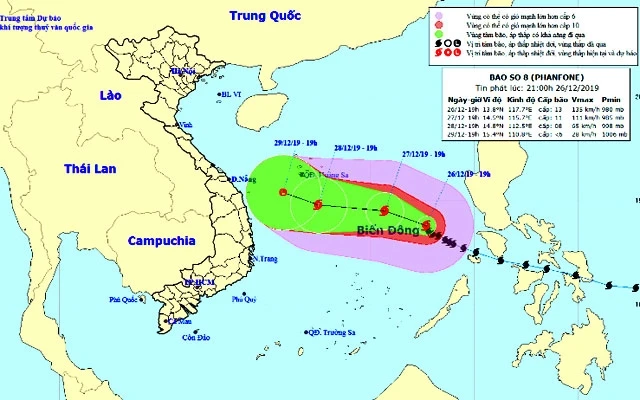 Vị trí và hướng di chuyển của bão số 8. (Nguồn: nchmf.gov.vn)