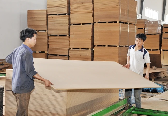 Sản xuất gỗ ép tại Công ty cổ phần Kỹ nghệ gỗ MDF Bison, huyện Đăk Song (Đắk Nông). Ảnh: ANH SƠN