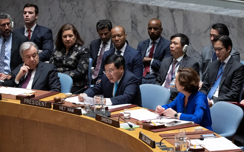 Phó Thủ tướng, Bộ trưởng Ngoại giao Phạm Bình Minh chủ trì phiên thảo luận mở của Hội đồng Bảo an Liên hợp quốc. (Ảnh: UN)