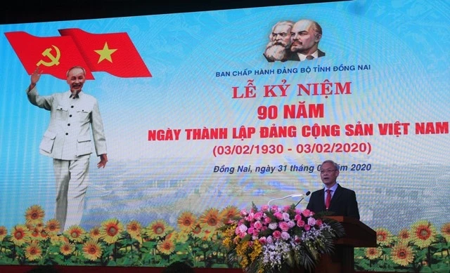 Bí thư Tỉnh ủy Đồng Nai, Nguyễn Phú Cường phát biểu tại lễ kỷ niệm.