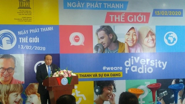 Phó Tổng Giám đốc Đài TNVN, ông Trần Minh Hùng phát biểu tại Lễ kỷ niệm Ngày phát thanh Thế giới 2020, ngày 13-2.