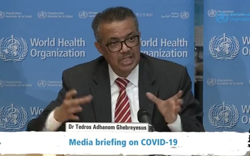 Tổng Giám đốc WHO Tedros Adhanom Ghebreyesus phát biểu tại họp báo. Ảnh: WHO.
