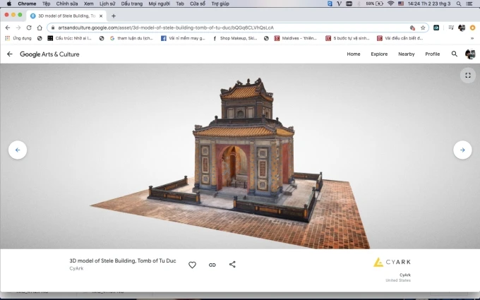 Phiên bản số hóa 3D lăng Tự Đức trong quần thể di tích cố đô Huế trên trang Art and Culture của Google. (Ảnh chụp màn hình)