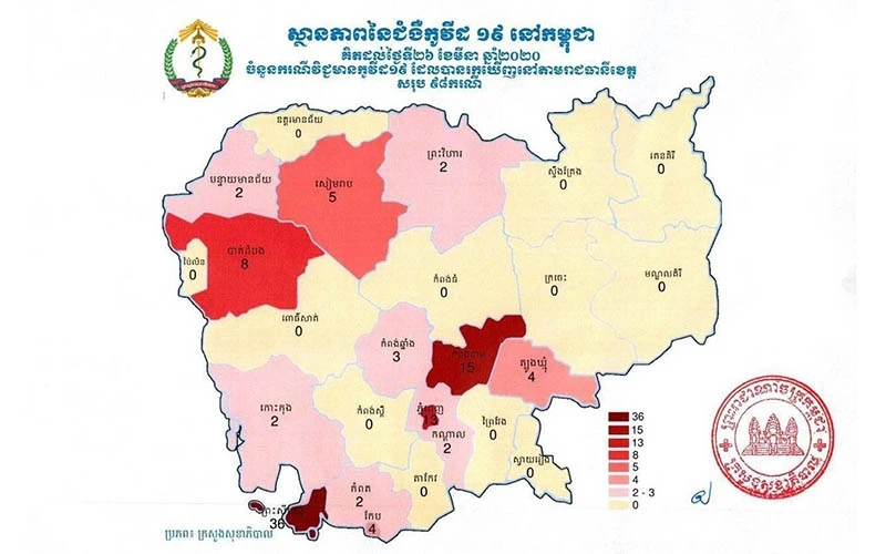 Bản đồ tình hình dịch Covid-19 tại Campuchia.