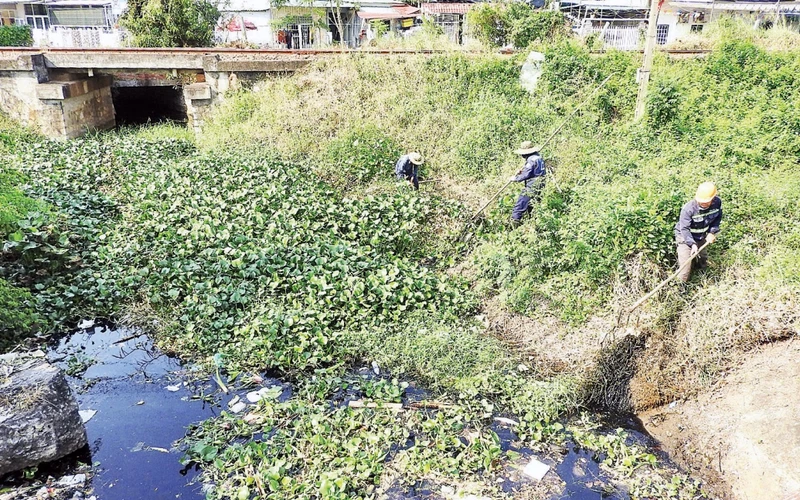  Kênh thoát nước hạ lưu hồ Bàu Trảng ngập rác thải do ít được nạo vét.