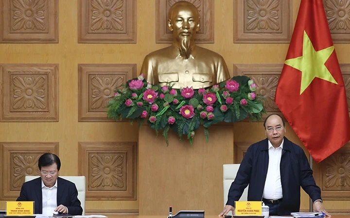Thủ tướng Nguyễn Xuân Phúc phát biểu ý kiến tại cuộc họp. Ảnh: Thống Nhất (TTXVN)