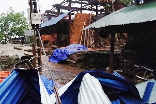 Nhà ở của người dân Mường Khương bị mưa đá và lốc xoáy làm hư hỏng. 