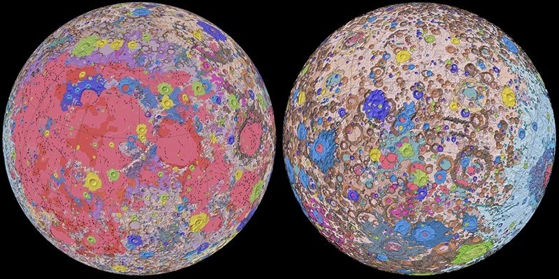 Bản đồ địa chất mặt trăng chi tiết nhất. Ảnh: USGS.