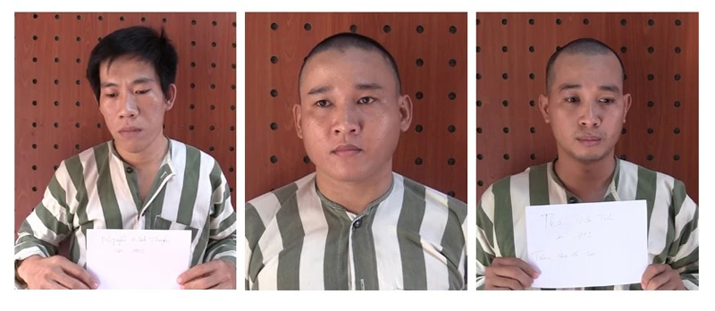 Ba đối tượng bị bắt giữ, từ trái qua: Nguyễn Minh Thuyền, Vương Văn Phước, Thái Văn Tinh.
